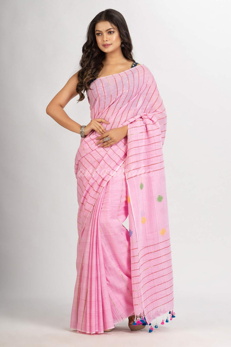 Pink Handwoven Cotton Jamdani handloom Saree