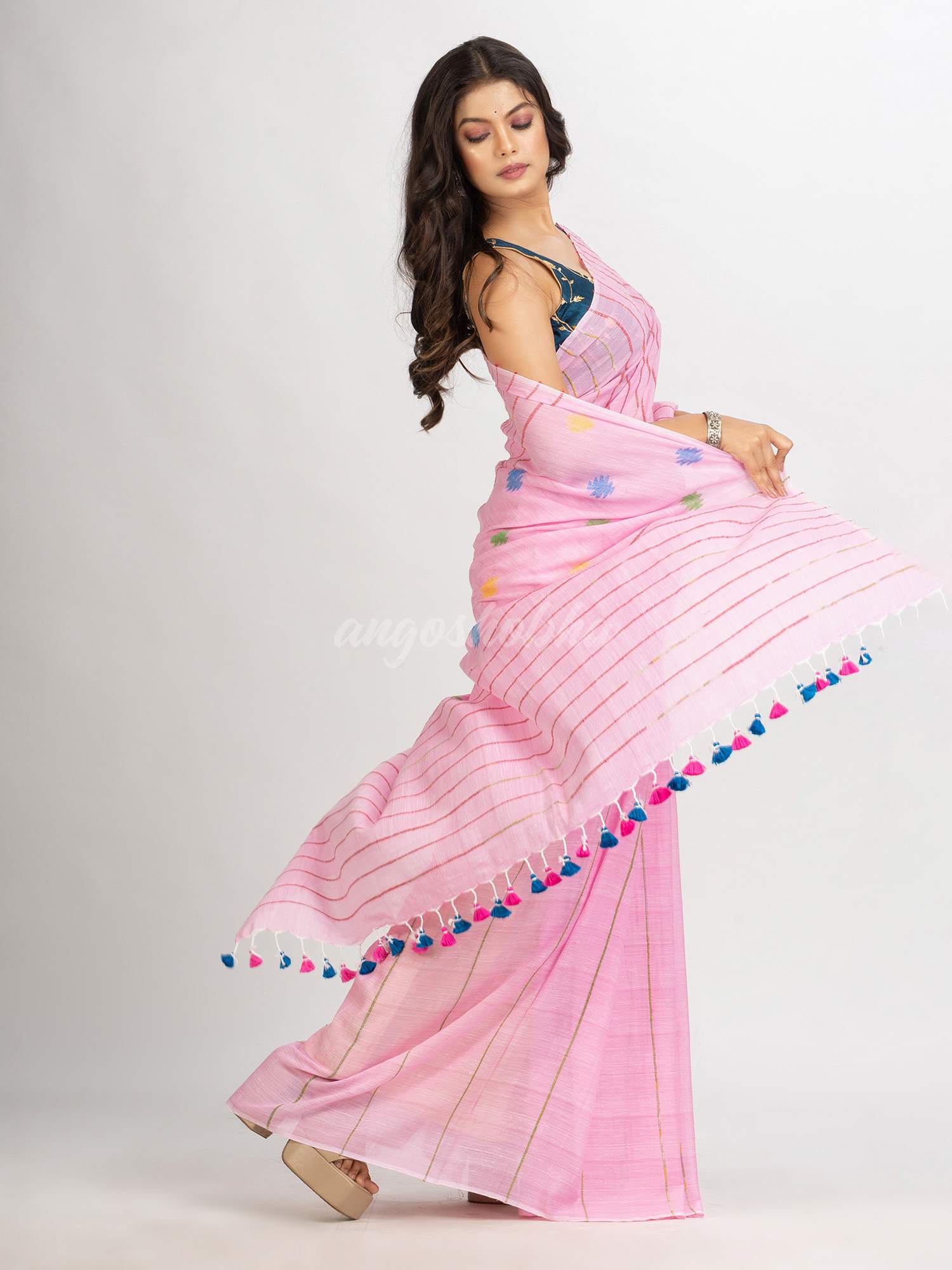 Pink Handwoven Cotton Jamdani handloom Saree