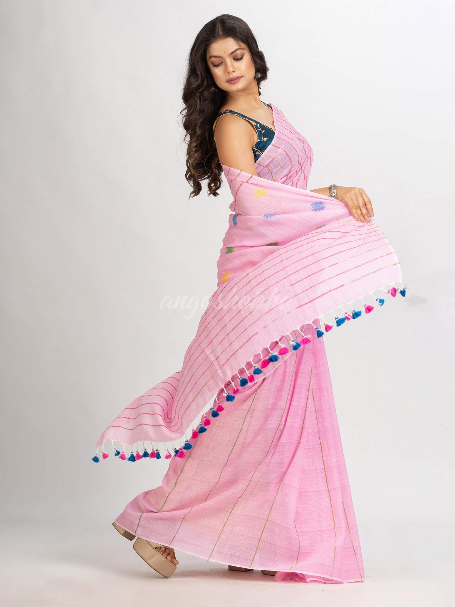 Pink Handwoven Cotton Jamdani handloom Saree