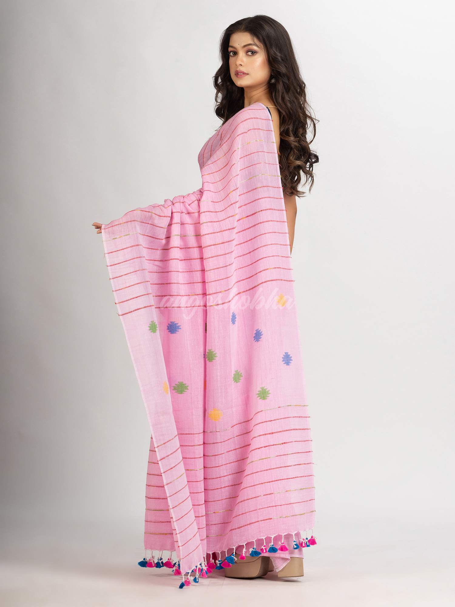 Pink Handwoven Cotton Jamdani handloom Saree