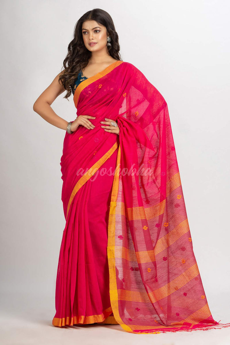 Pink Handwoven Cotton Jamdani  handloom Saree