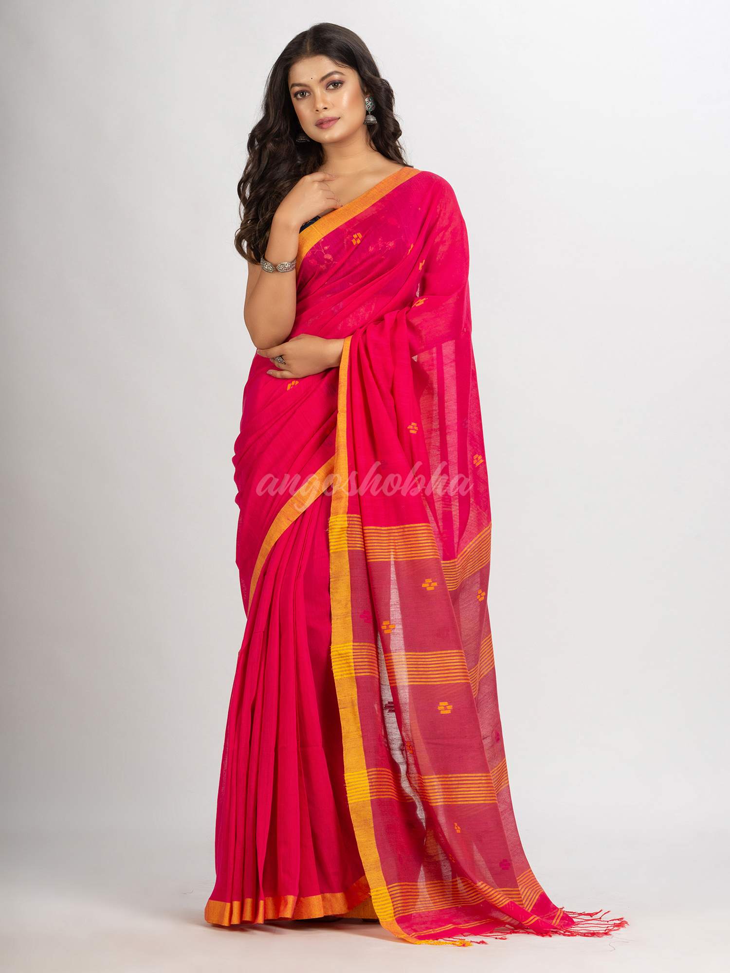 Pink Handwoven Cotton Jamdani  handloom Saree
