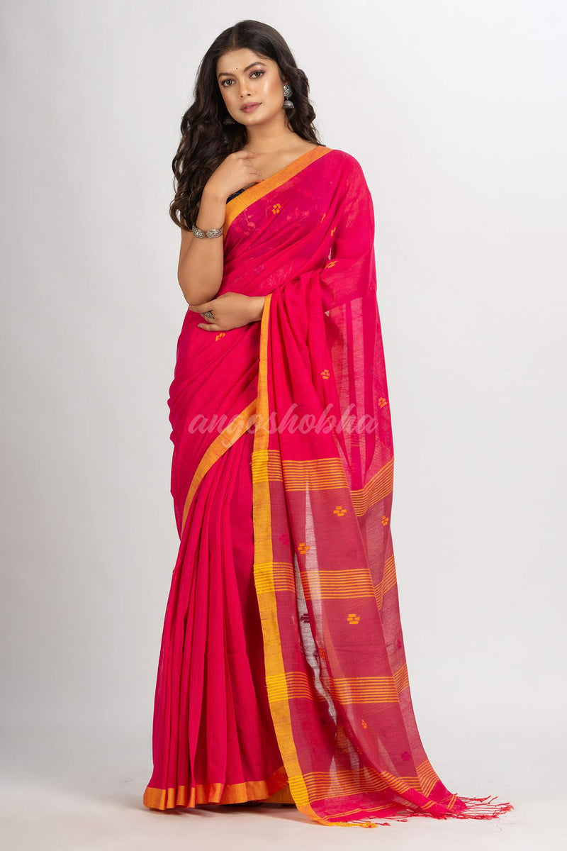 Pink Handwoven Cotton Jamdani  handloom Saree