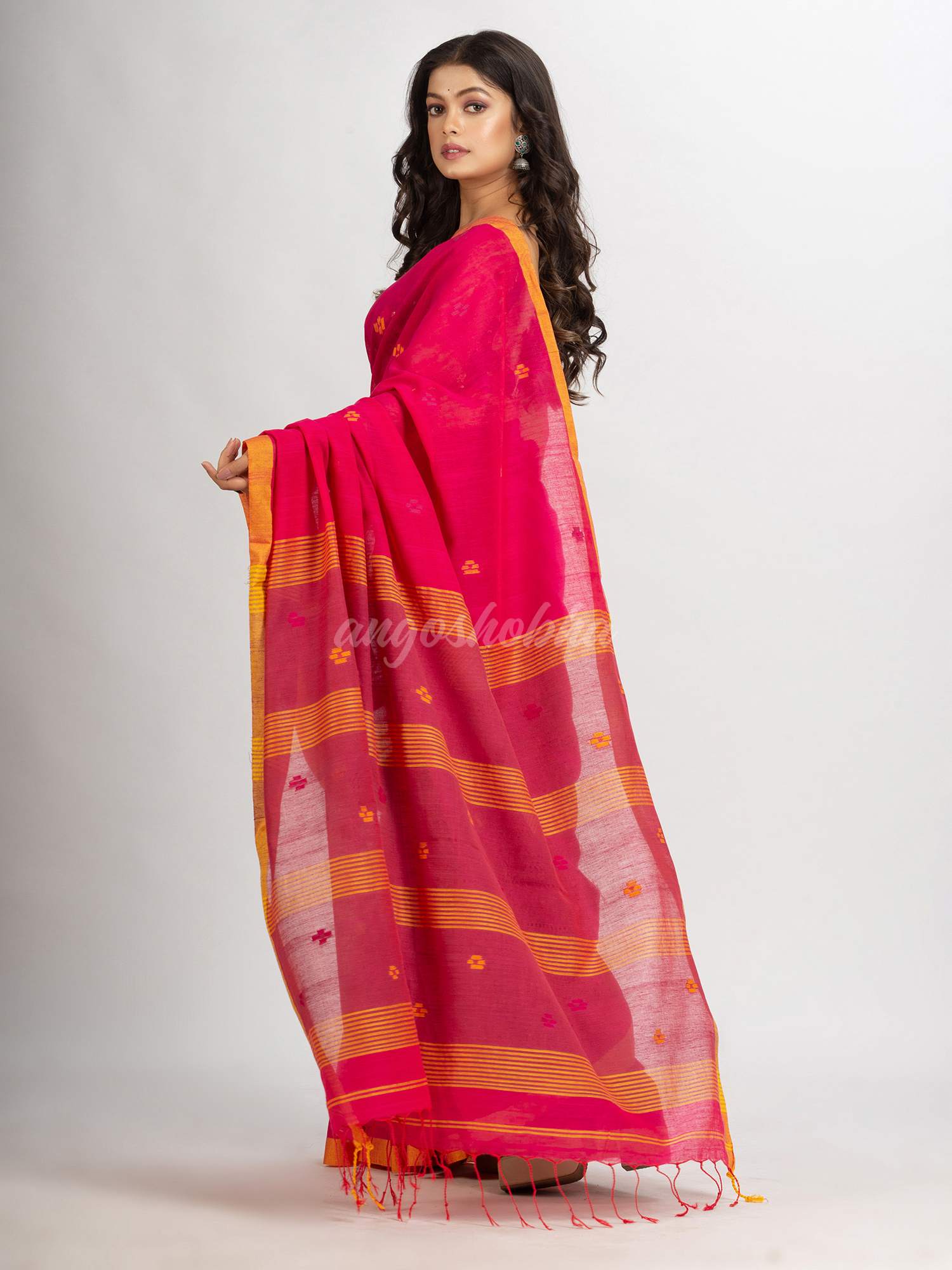 Pink Handwoven Cotton Jamdani  handloom Saree