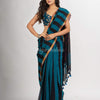 Black Sky Blue Stipe Handwoven Cotton Jamdani  handloom Saree