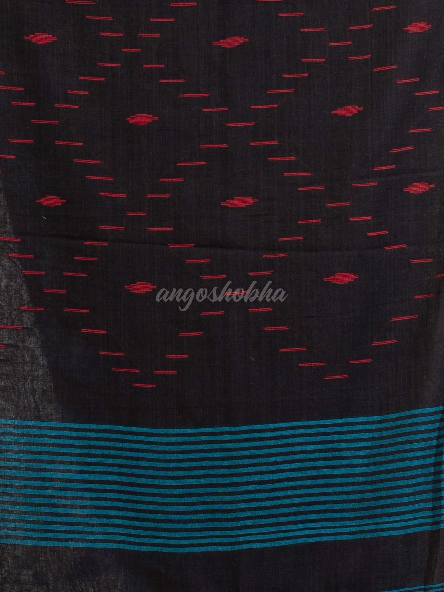 Black Sky Blue Stipe Handwoven Cotton Jamdani  handloom Saree