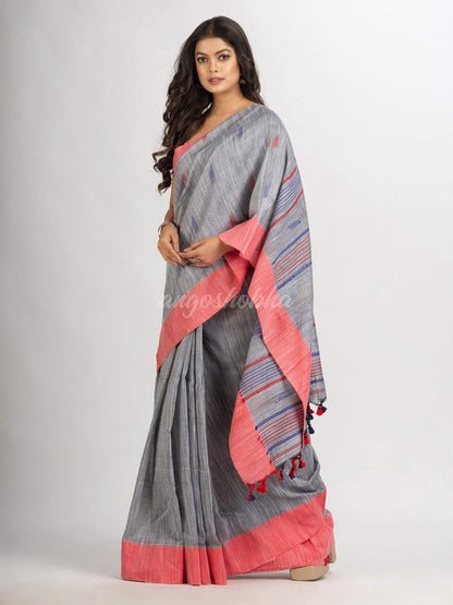 Steel Grey Handwoven Cotton Jamdani handloom Saree