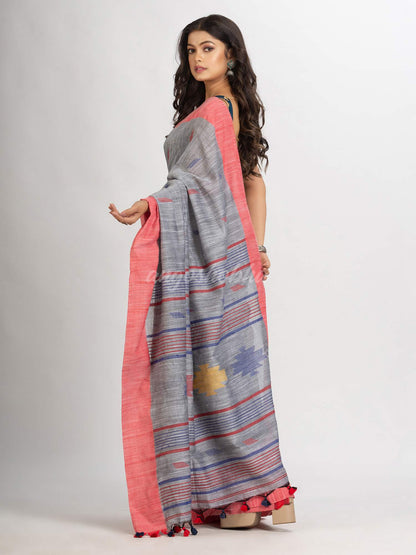 Steel Grey Handwoven Cotton Jamdani handloom Saree