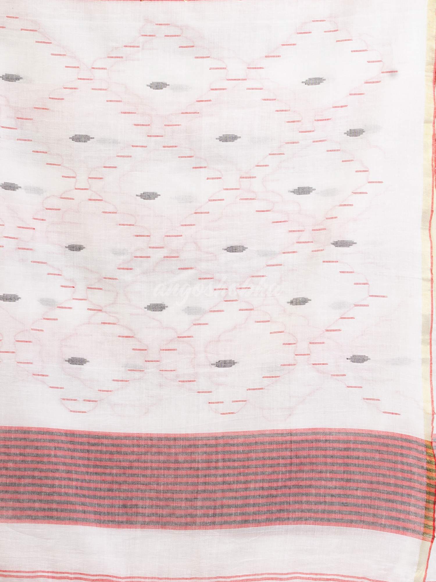 White Black and Red Stipe Handwoven Cotton Jamdani handloom Saree