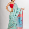 Sky Blue yellow Stipe Handwoven Cotton Jamdani handloom Saree