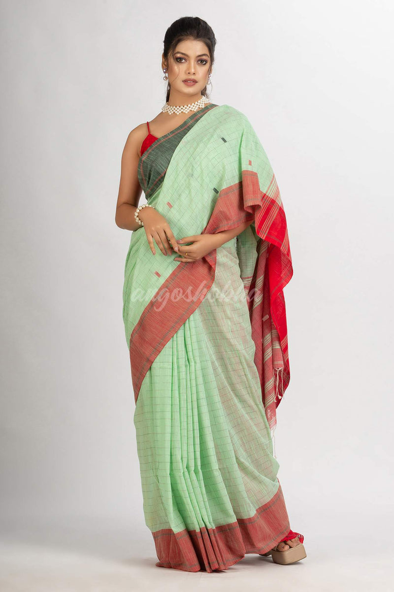 Light Green Handwoven Cotton Jamdani handloom Saree