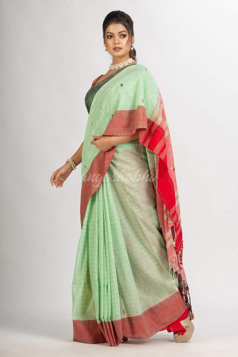 Light Green Handwoven Cotton Jamdani handloom Saree