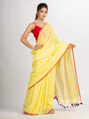 Yellow  Handwoven Cotton Stipe handloom Saree