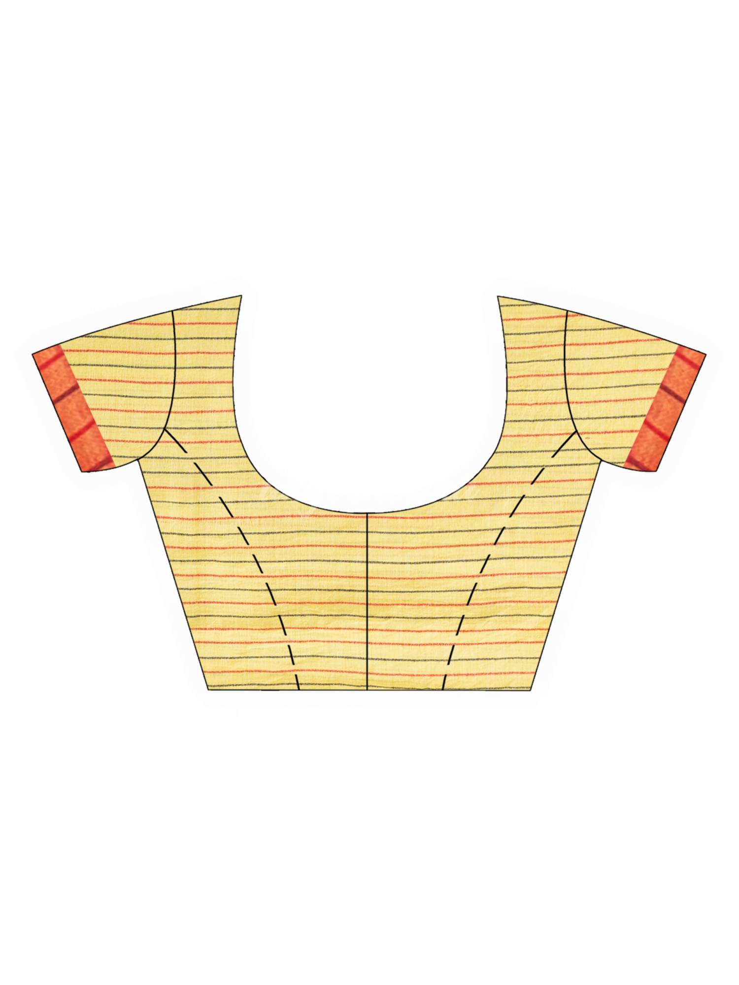 Yellow  Handwoven Cotton Stipe handloom Saree