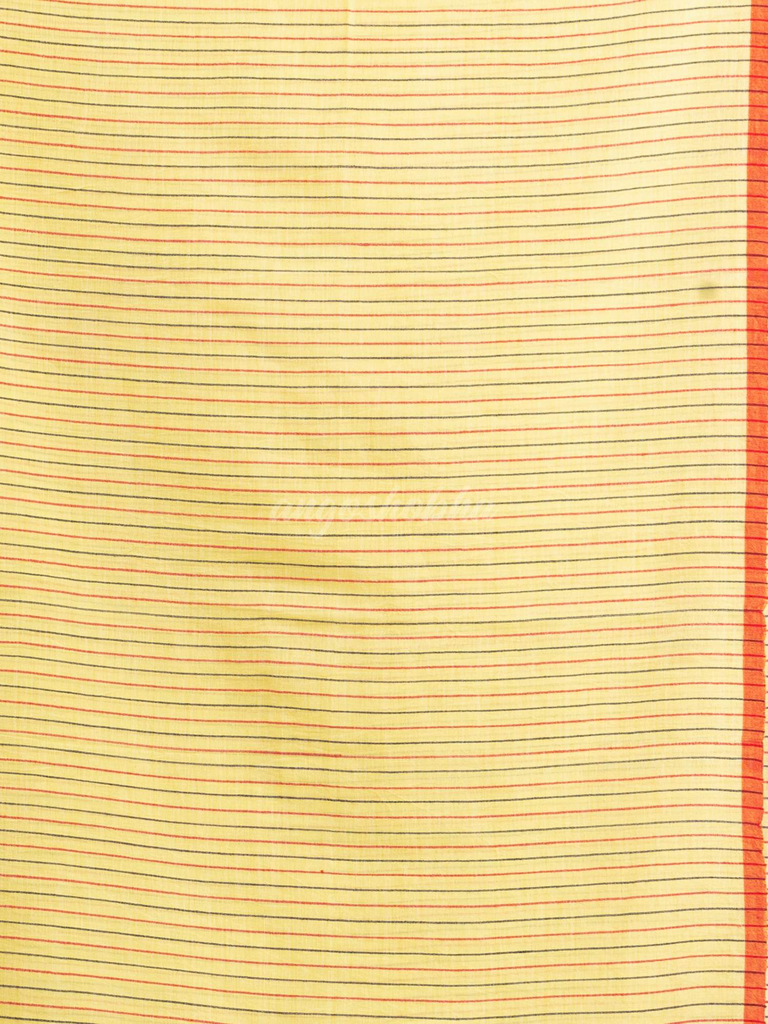 Yellow  Handwoven Cotton Stipe handloom Saree