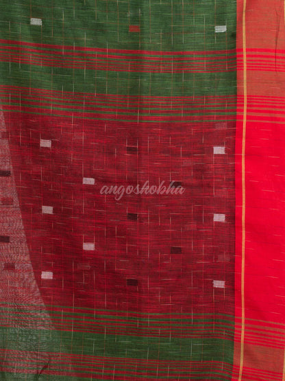 Battle Green Handwoven Cotton Jamdani handloom Saree