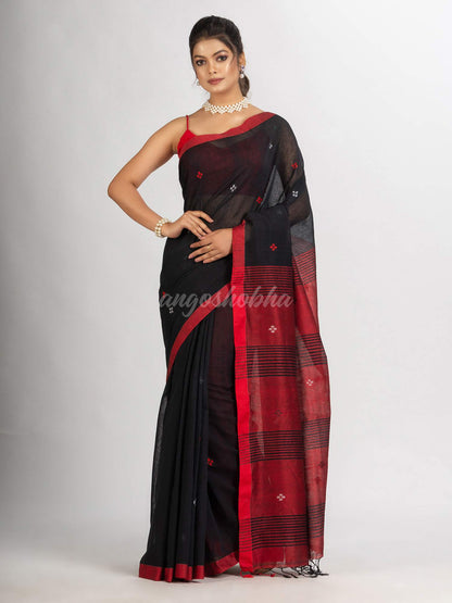 Black Handwoven Cotton Jamdani handloom Saree