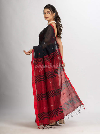 Black Handwoven Cotton Jamdani handloom Saree