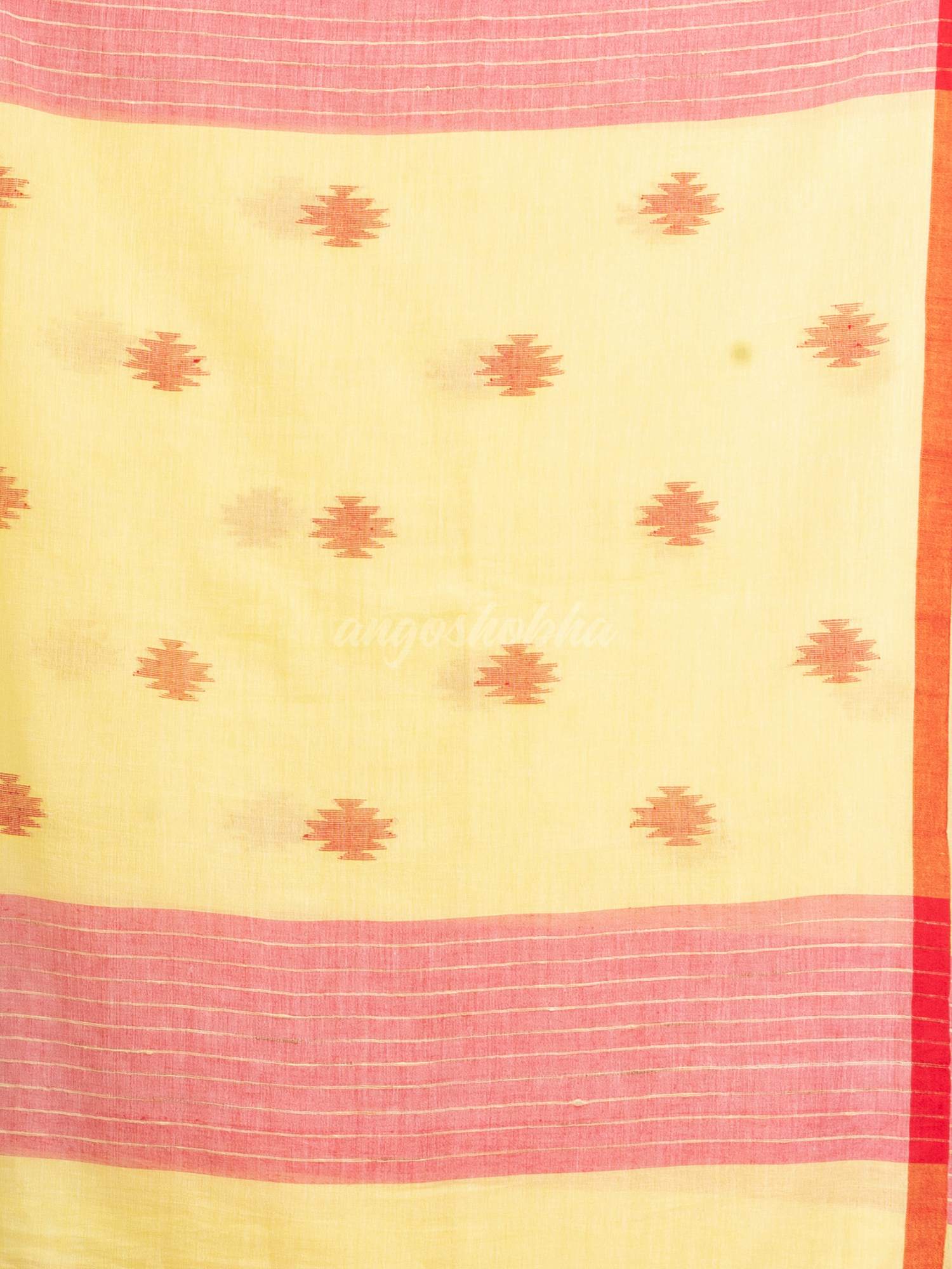 Pink yellow Stipe Handwoven Cotton Jamdani handloom Saree