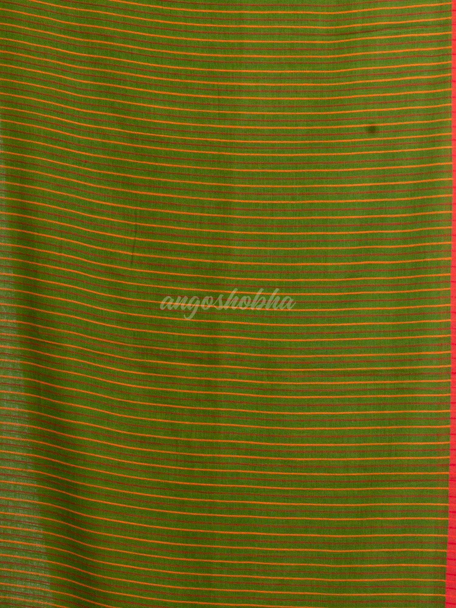 Pasta Green Handwoven Cotton Stipe handloom Saree