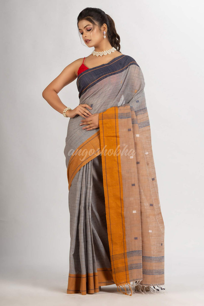 Grey Handwoven Cotton Jamdani handloom Saree