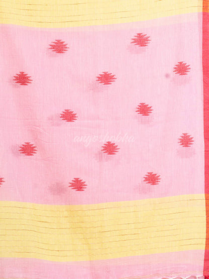 Pink yellow Stipe Handwoven Cotton Jamdani handloom Saree