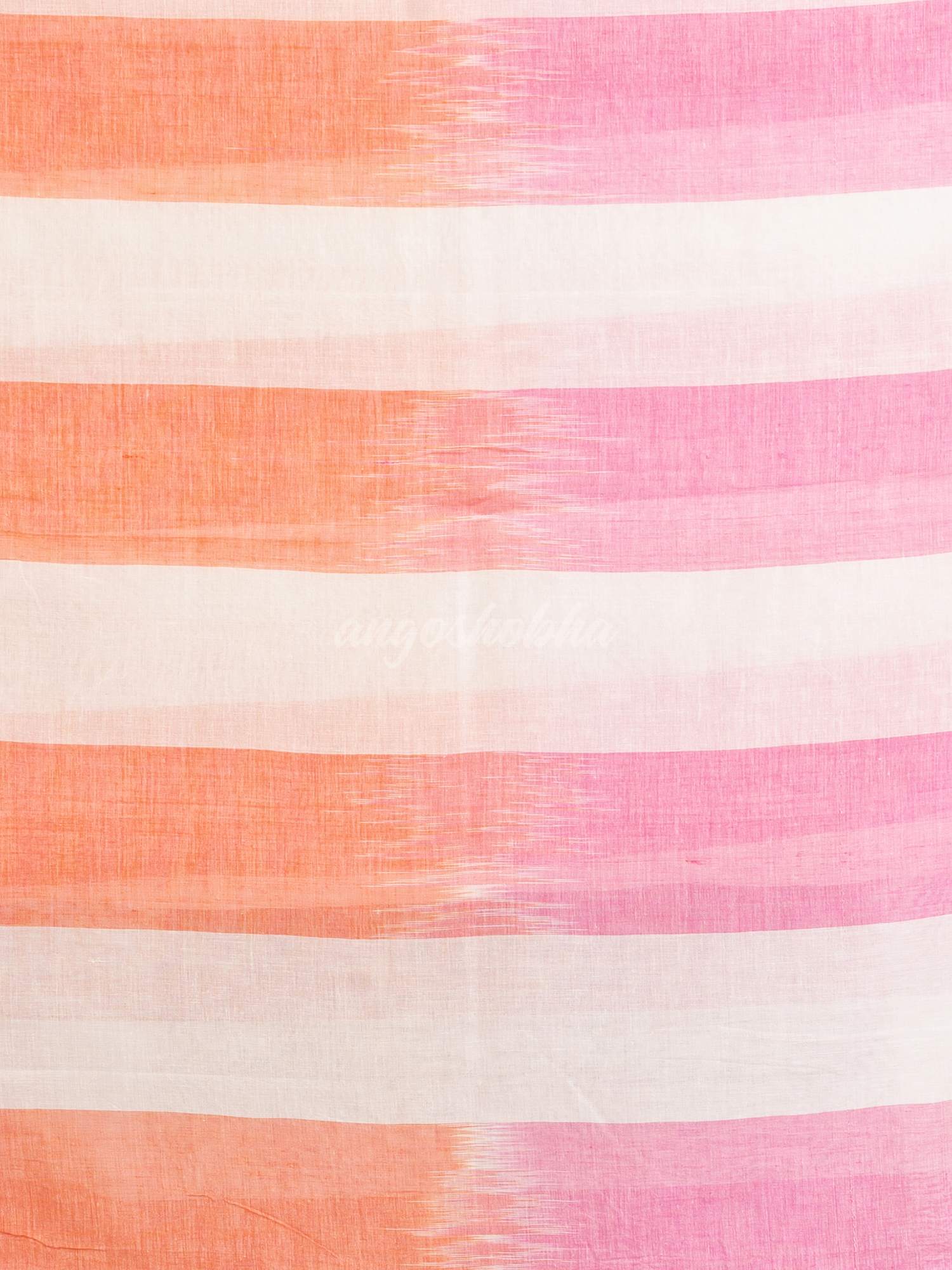 White pink And Orange Stipe Cotton handloom Saree