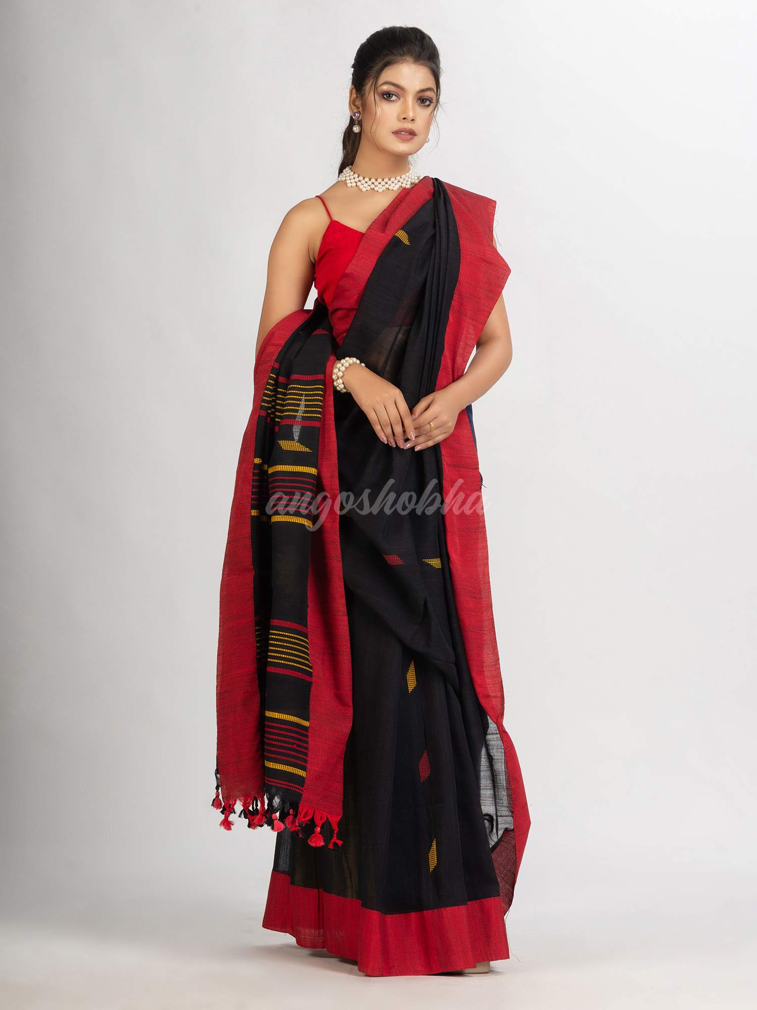 Black Handwoven Cotton Jamdani handloom Saree