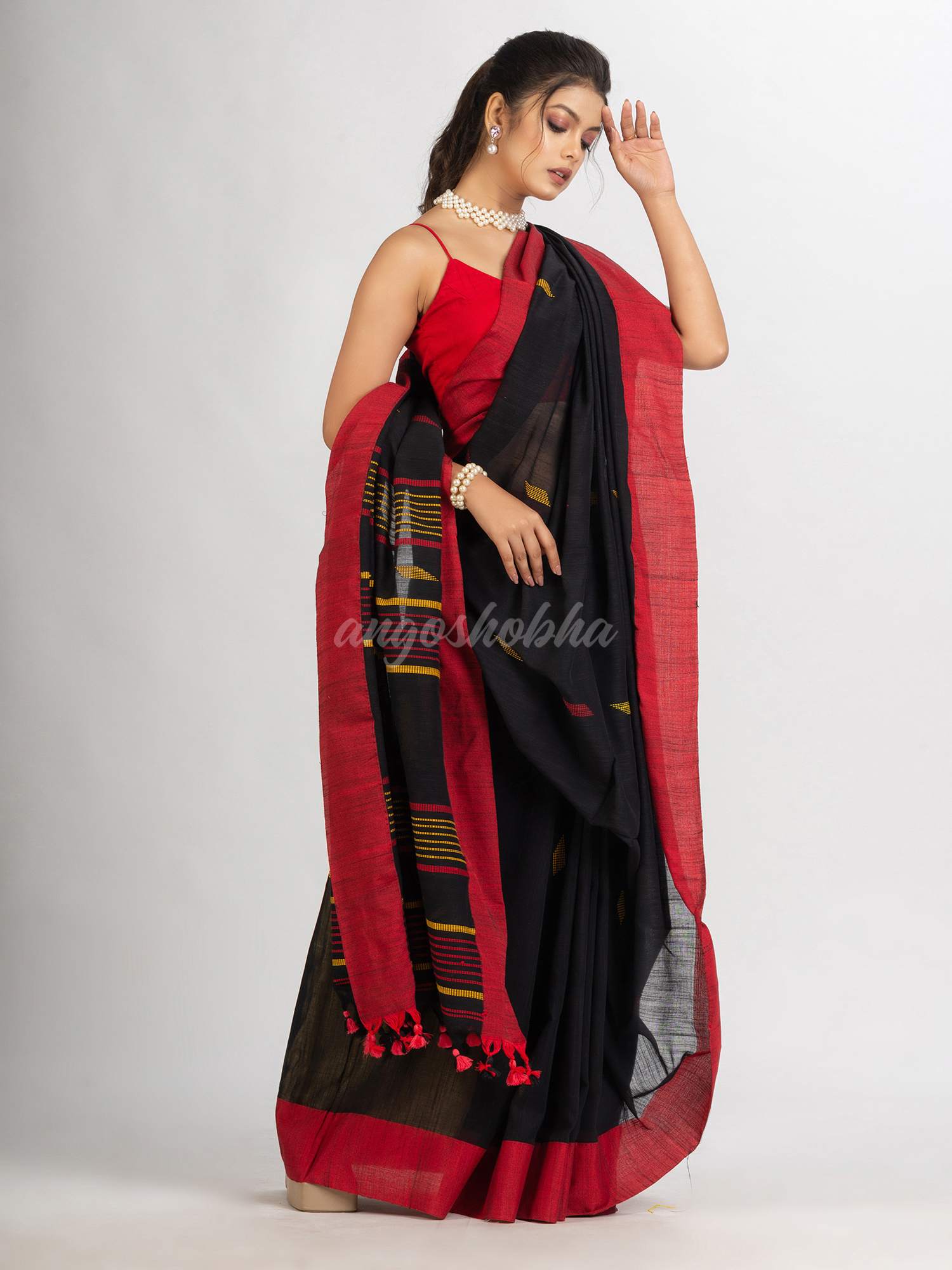 Black Handwoven Cotton Jamdani handloom Saree