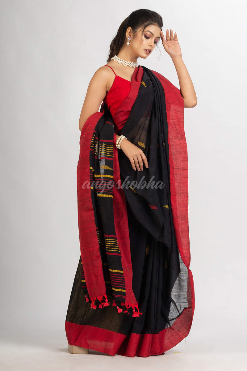 Black Handwoven Cotton Jamdani handloom Saree