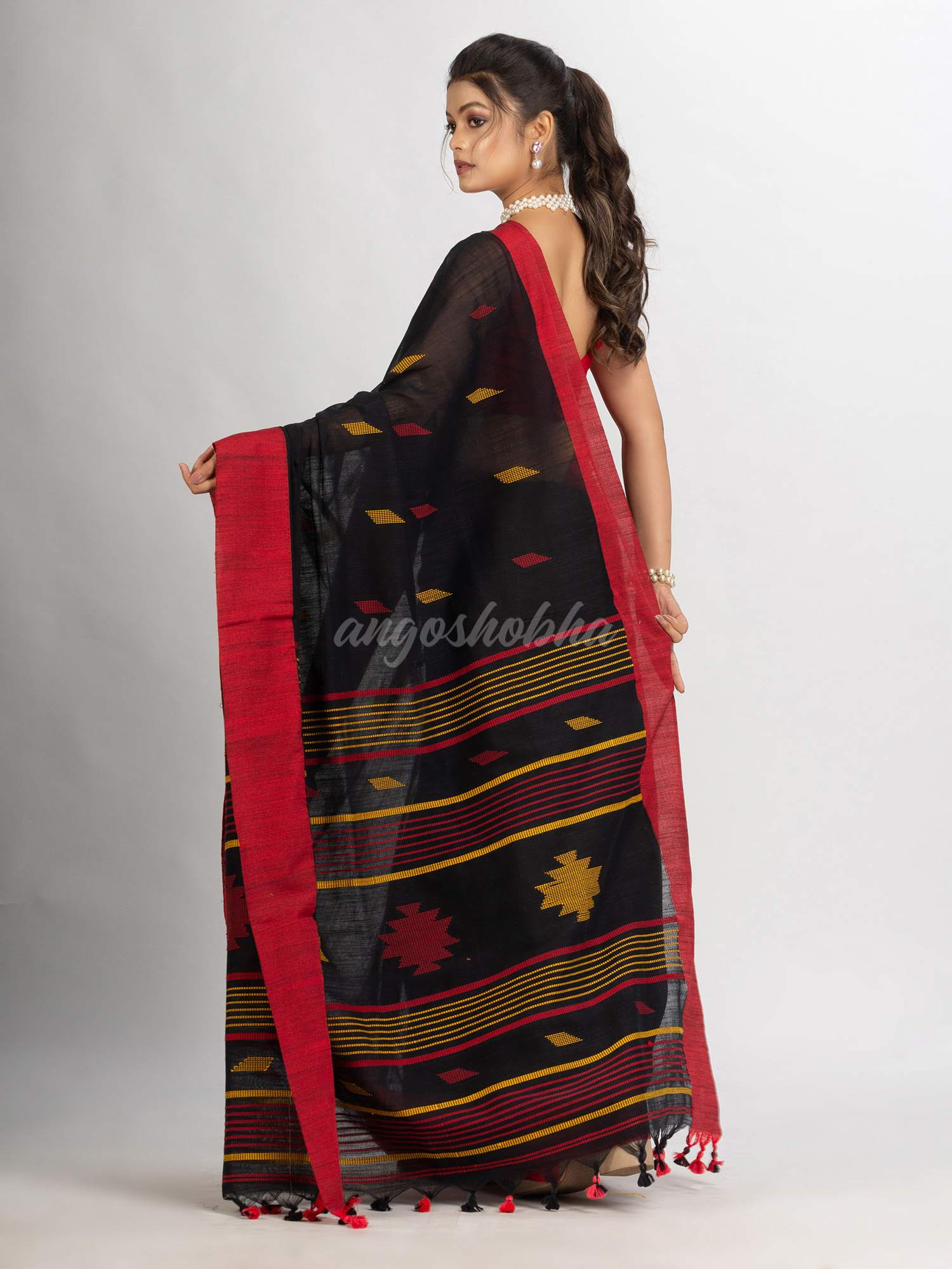 Black Handwoven Cotton Jamdani handloom Saree
