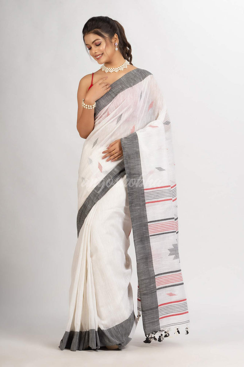 White Handwoven Cotton Jamdani handloom Saree