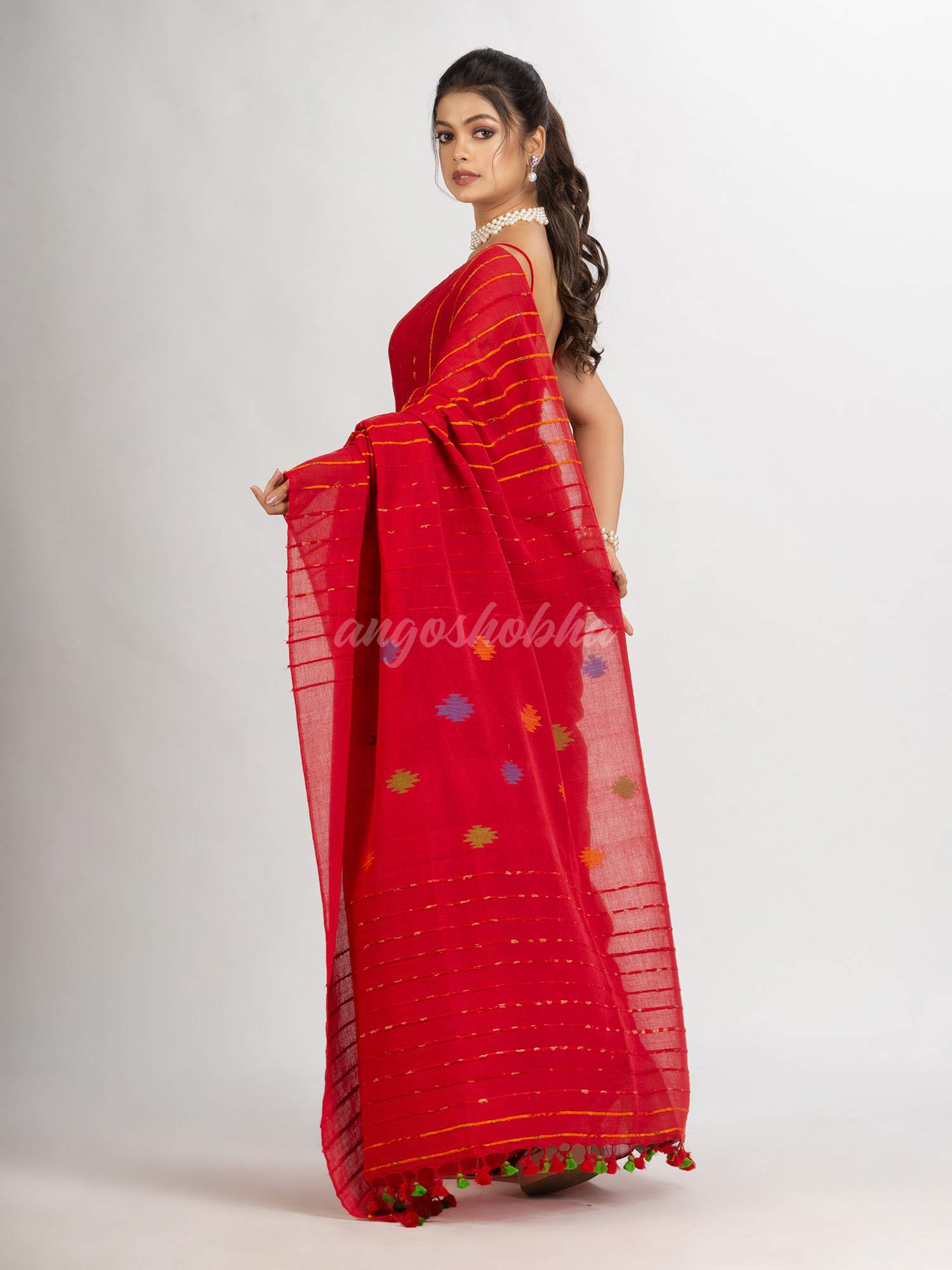 Red Handwoven Cotton Jamdani handloom Saree