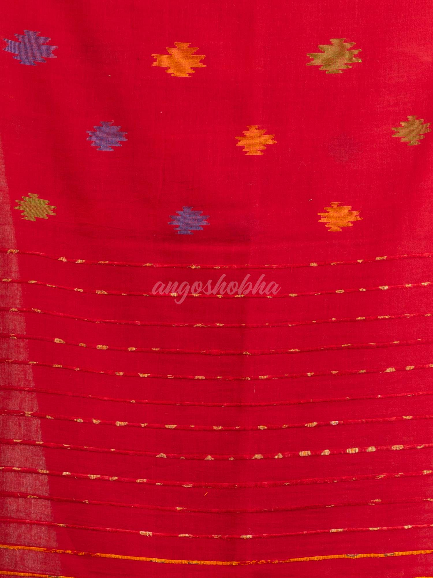 Red Handwoven Cotton Jamdani handloom Saree
