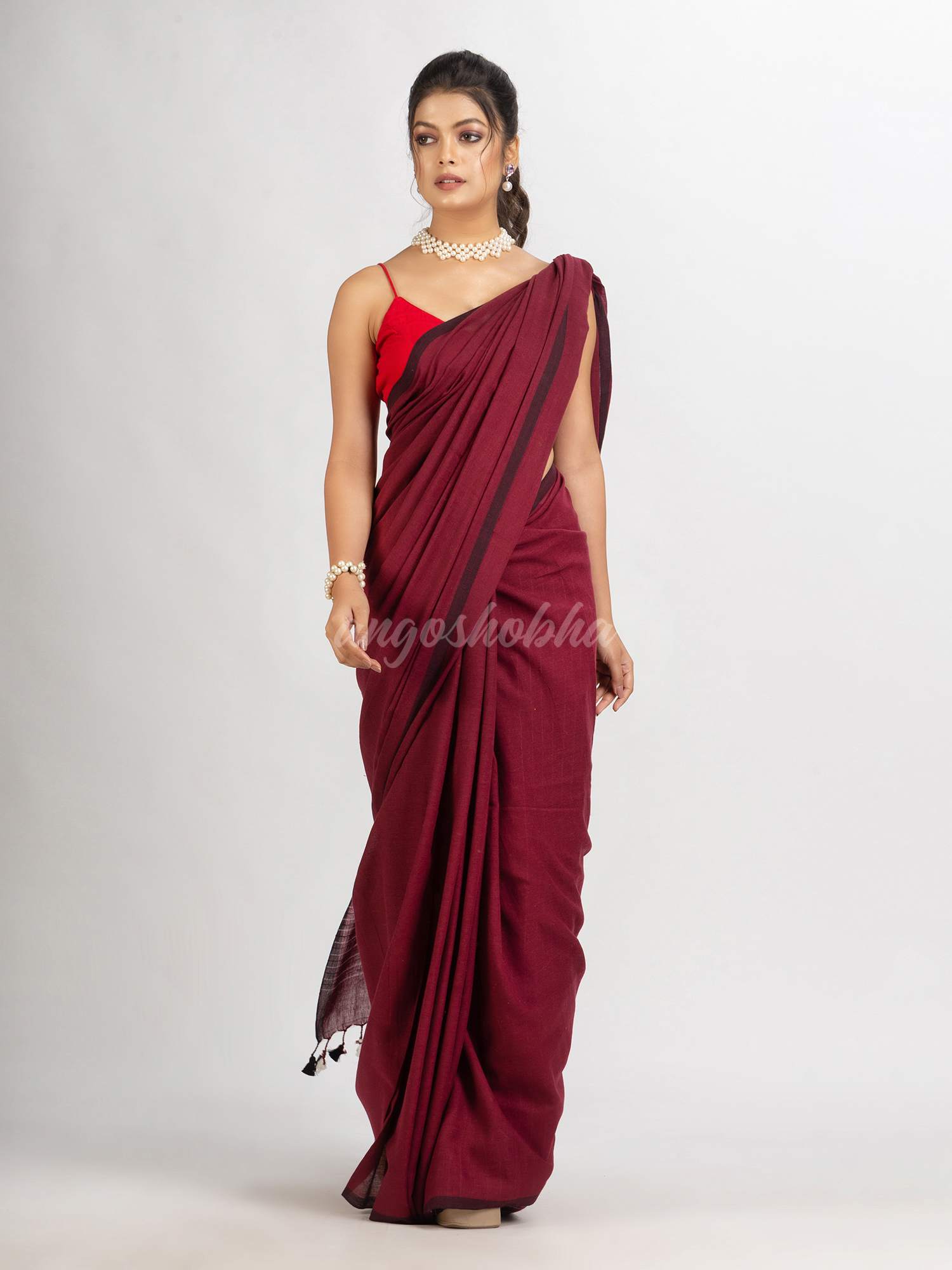 Maroon Stipe handloom Saree