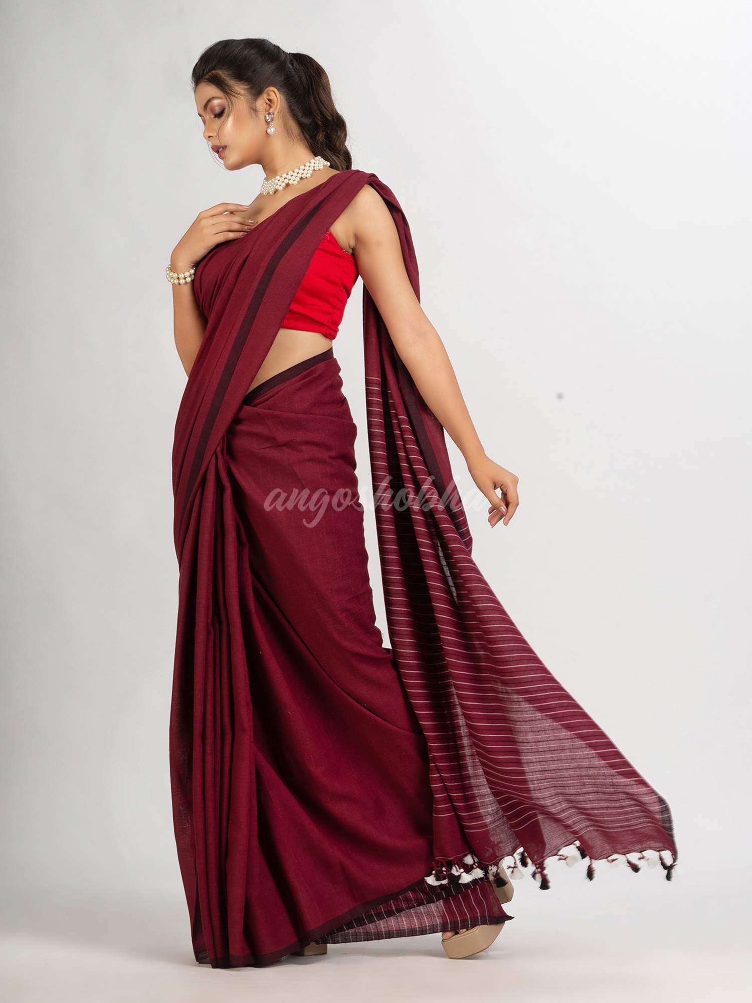 Maroon Handwoven Cotton Saree