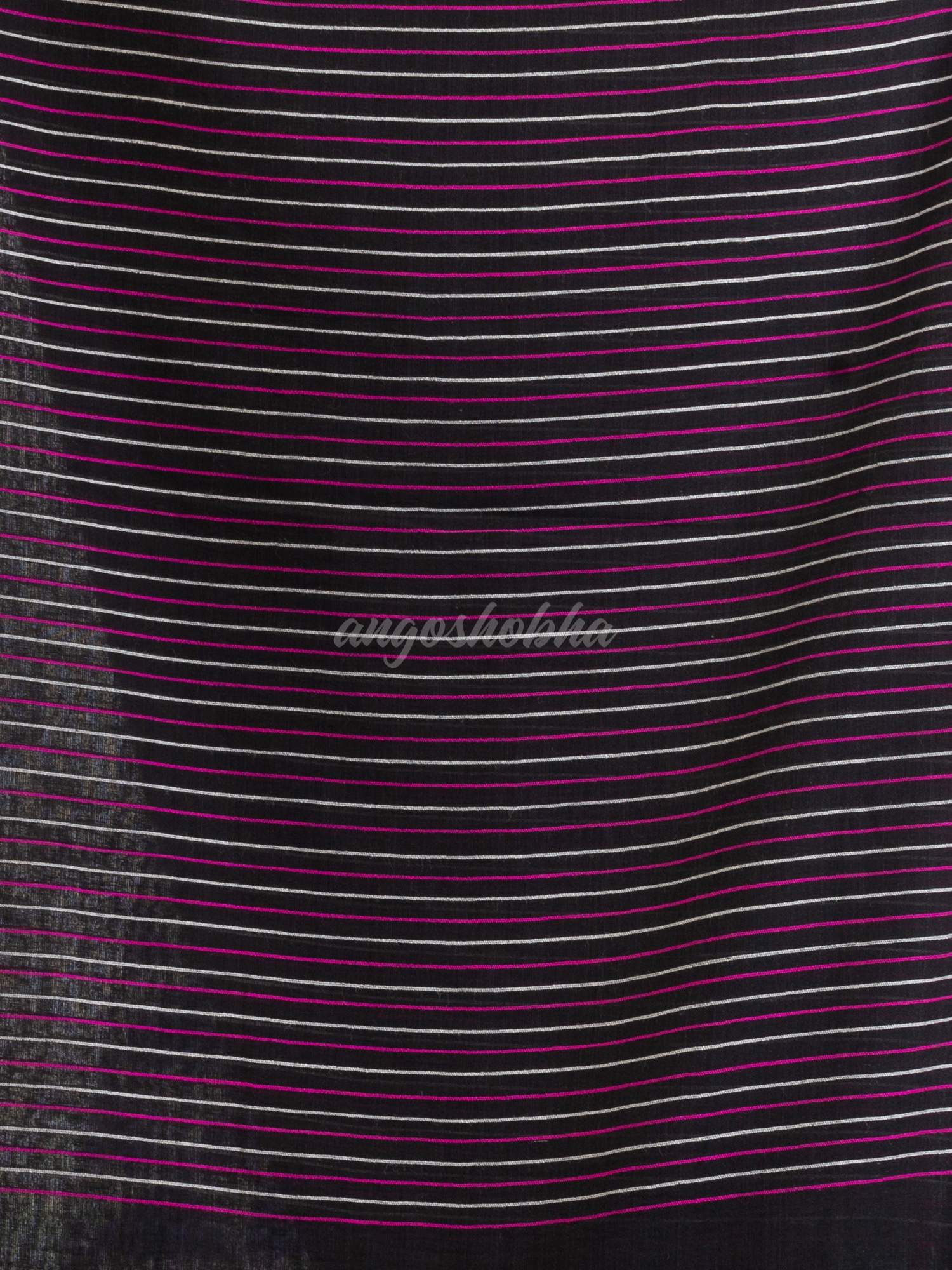 Black Handwoven Cotton Stipe handloom Saree