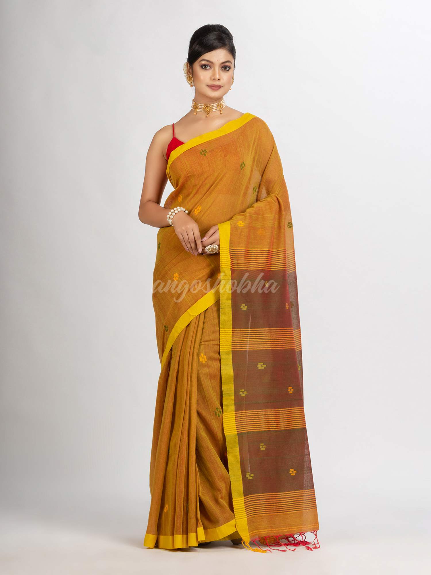 Lemon Yellow Handwoven Cotton Jamdani handloom Saree