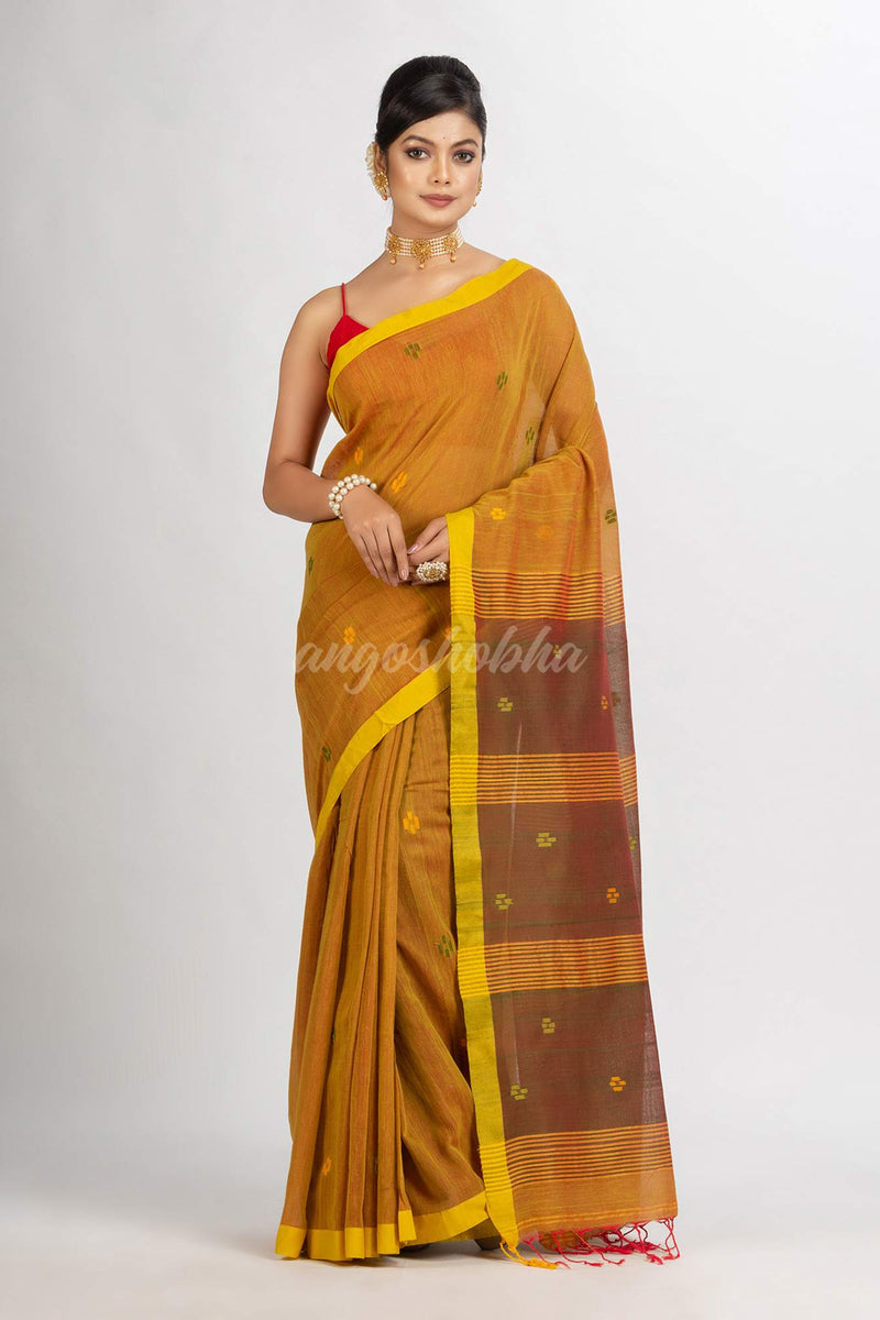 Lemon Yellow Handwoven Cotton Jamdani handloom Saree