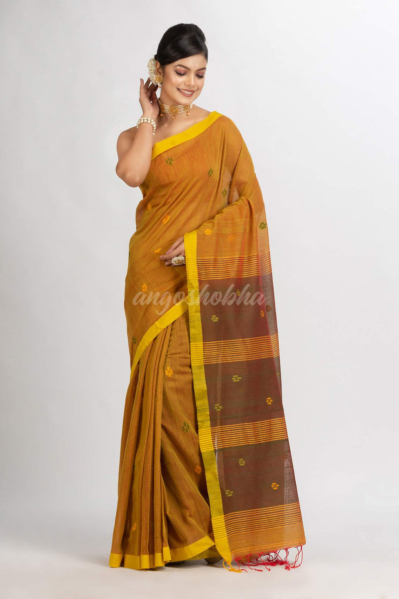 Lemon Yellow Handwoven Cotton Jamdani handloom Saree