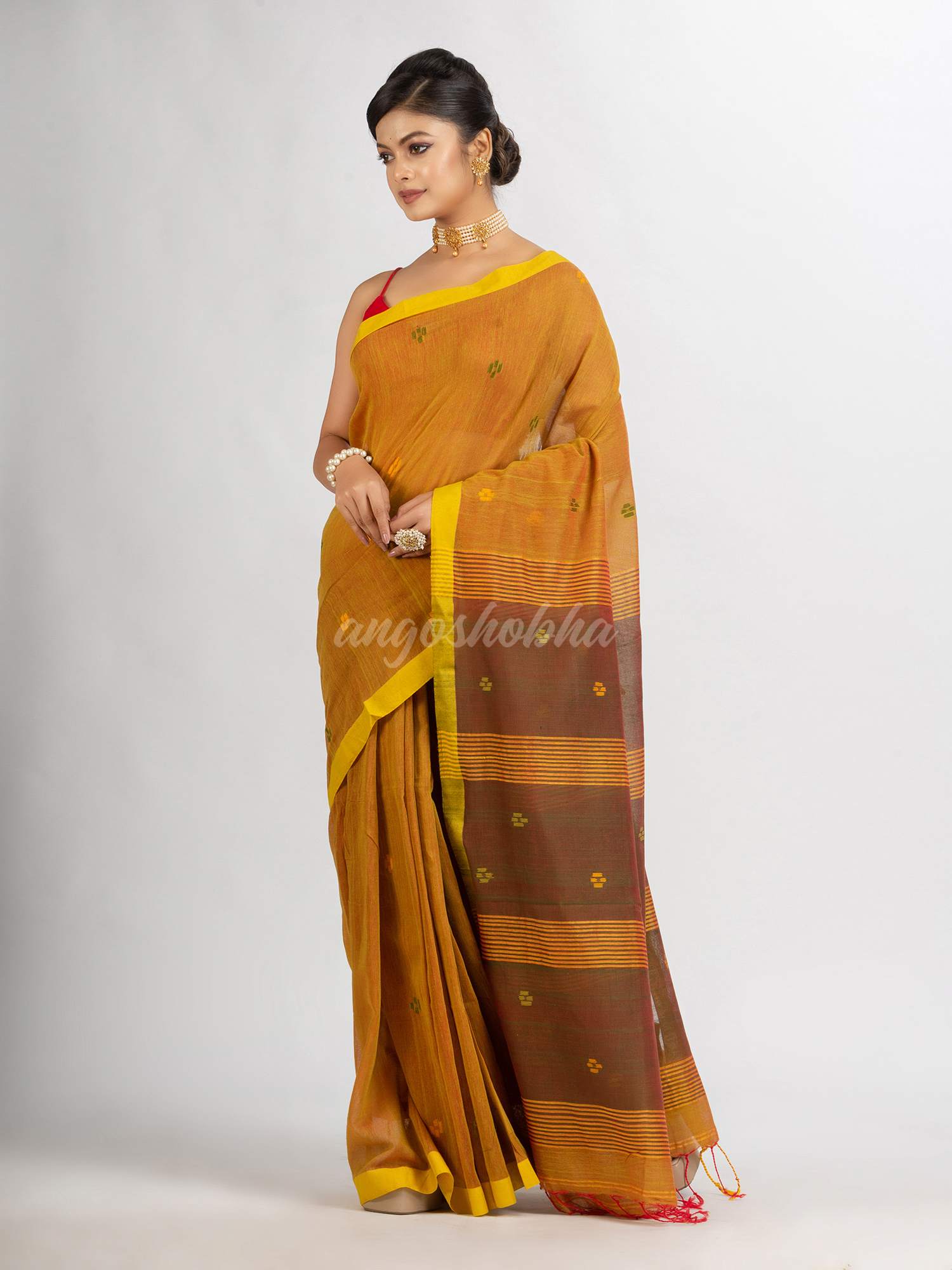 Lemon Yellow Handwoven Cotton Jamdani handloom Saree