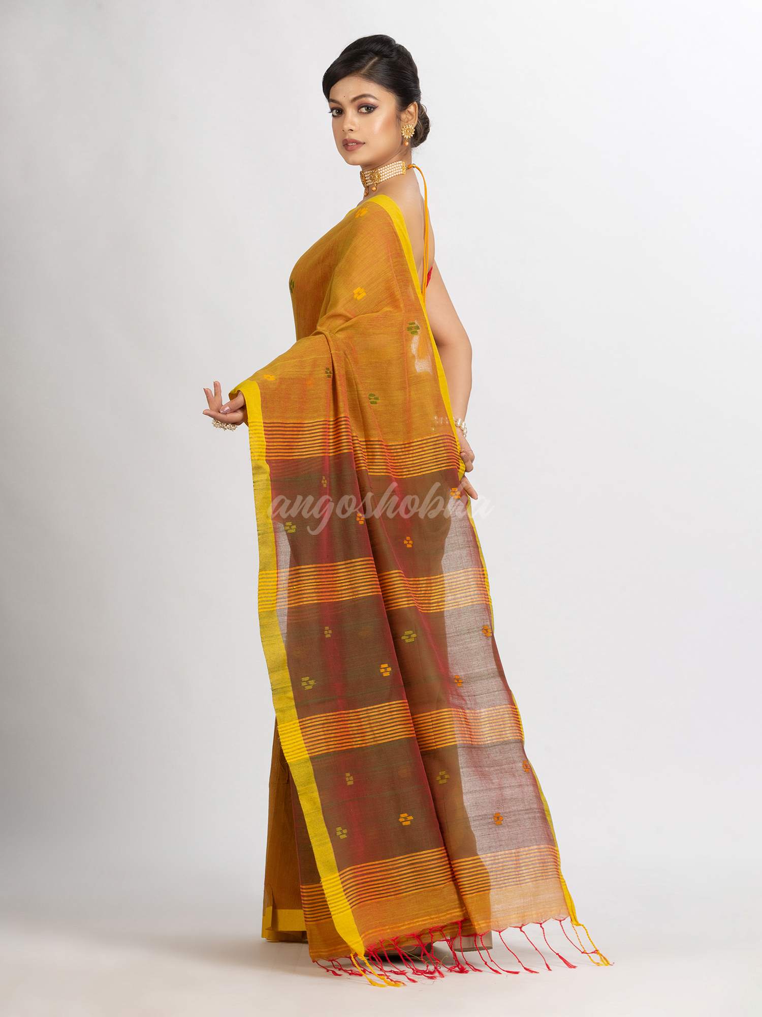Lemon Yellow Handwoven Cotton Jamdani handloom Saree