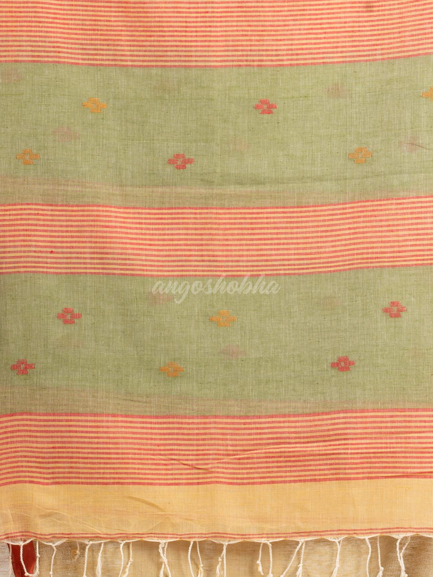 Natural Tussar Colour Handwoven Cotton Jamdani handloom Saree