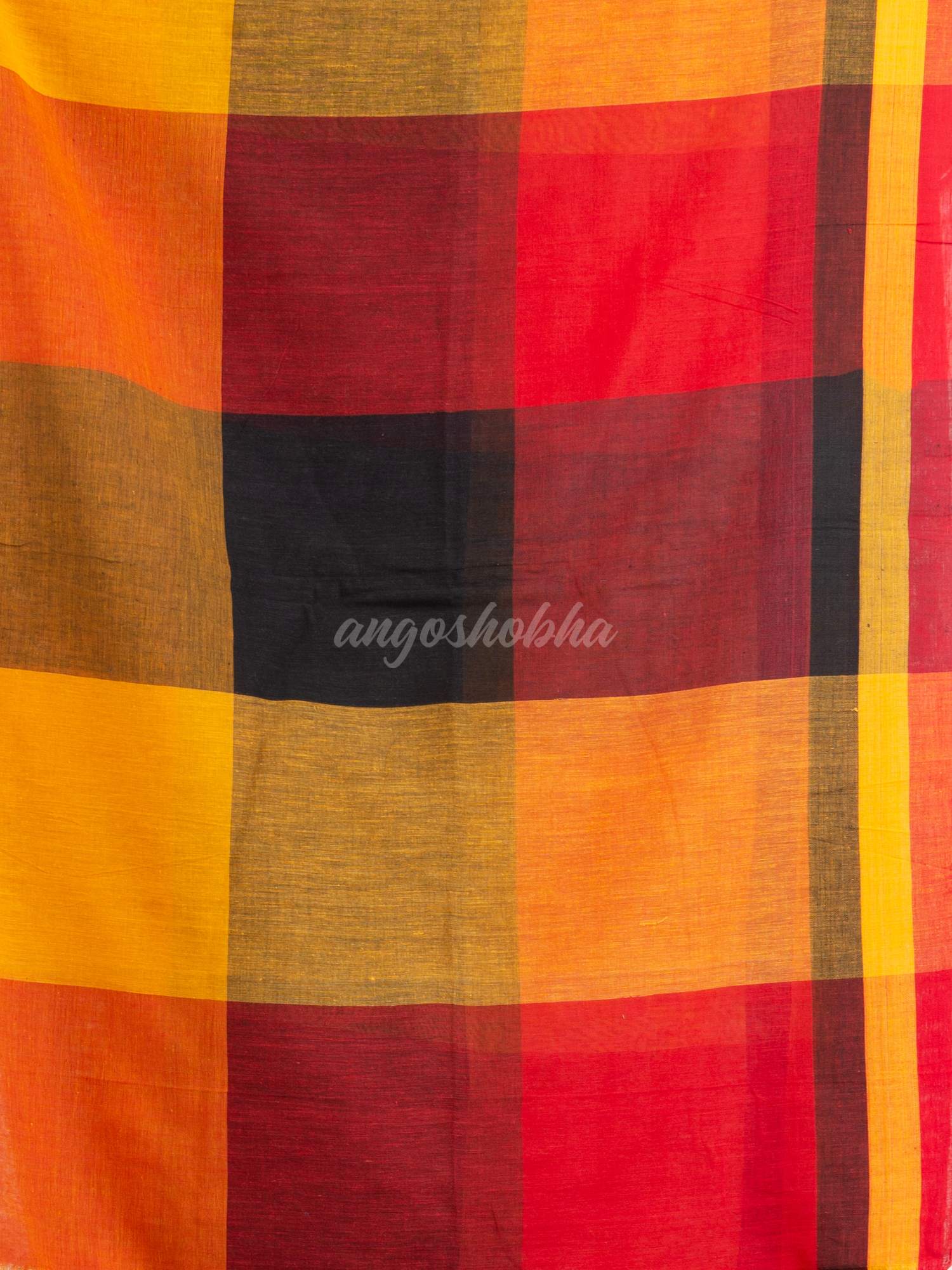 Black Red And Yellow Multi Colour Check handloom Saree
