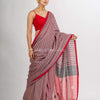 Red And Black Stipe Handwoven Cotton Jamdani handloom Saree