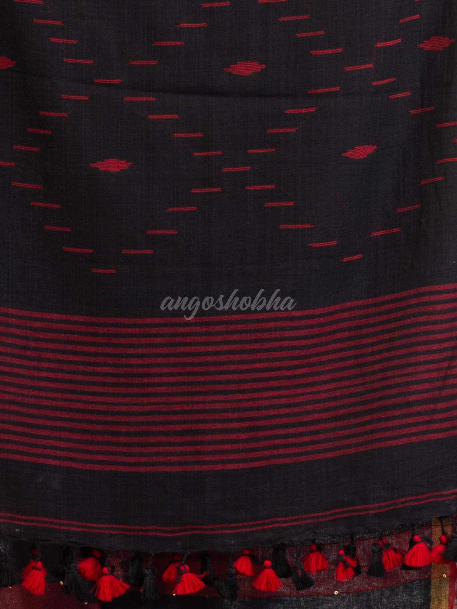Black And Red Stipe Handwoven Cotton Jamdani handloom Saree