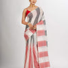 White Black And Red Stipe Cotton handloom Saree