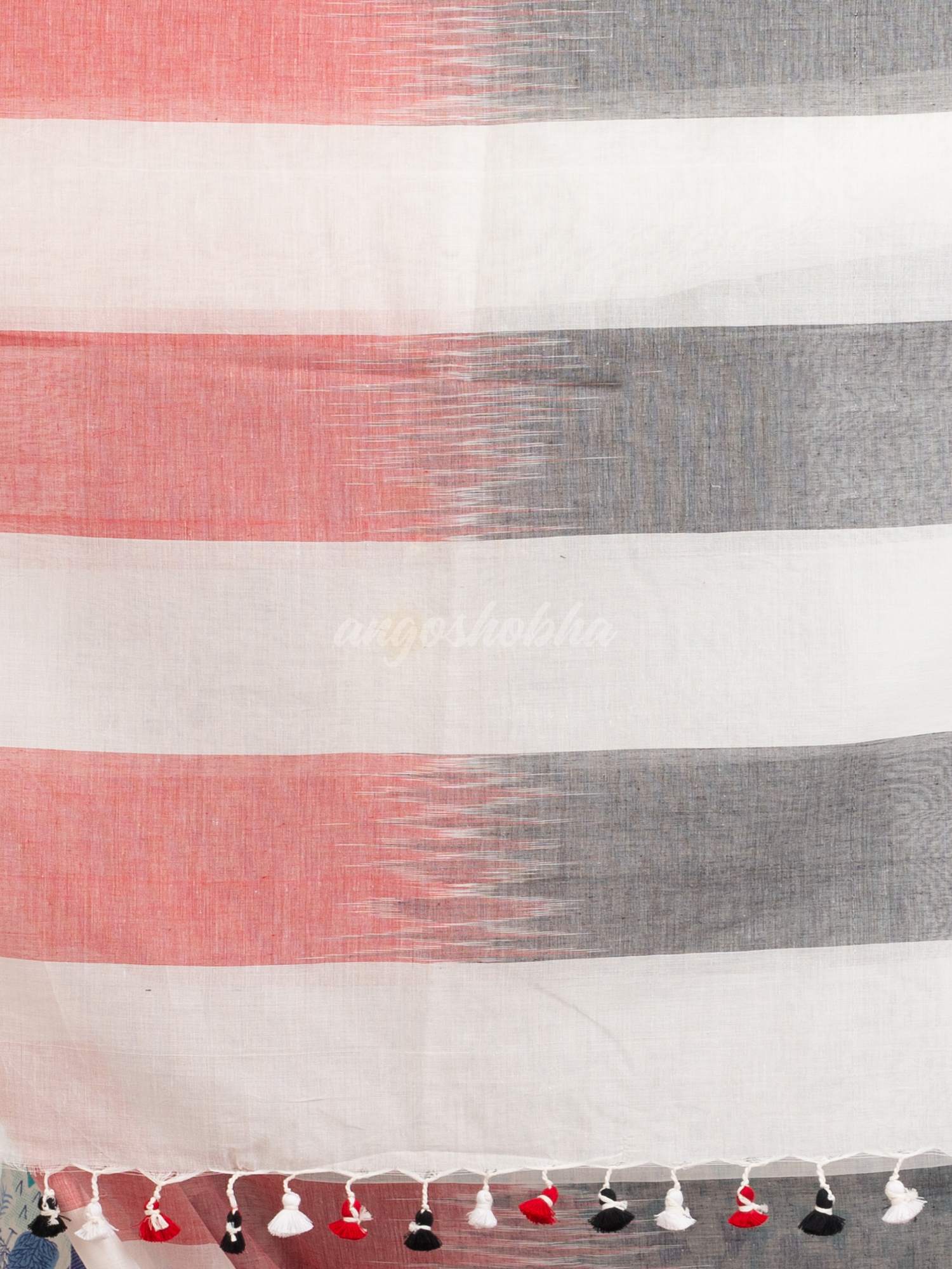 White Black And Red Stipe Cotton handloom Saree