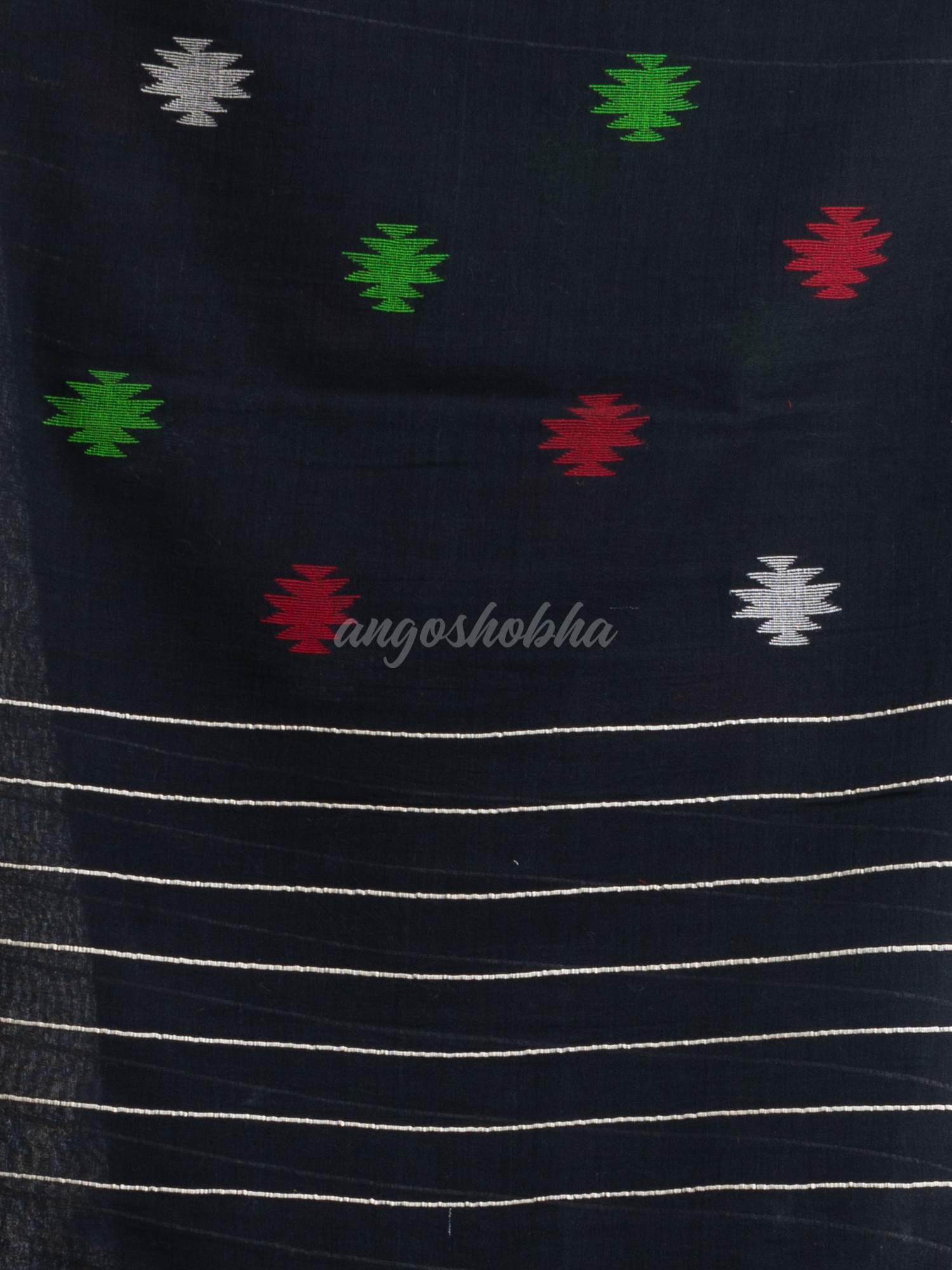 Black Handwoven Cotton Jamdani handloom Saree