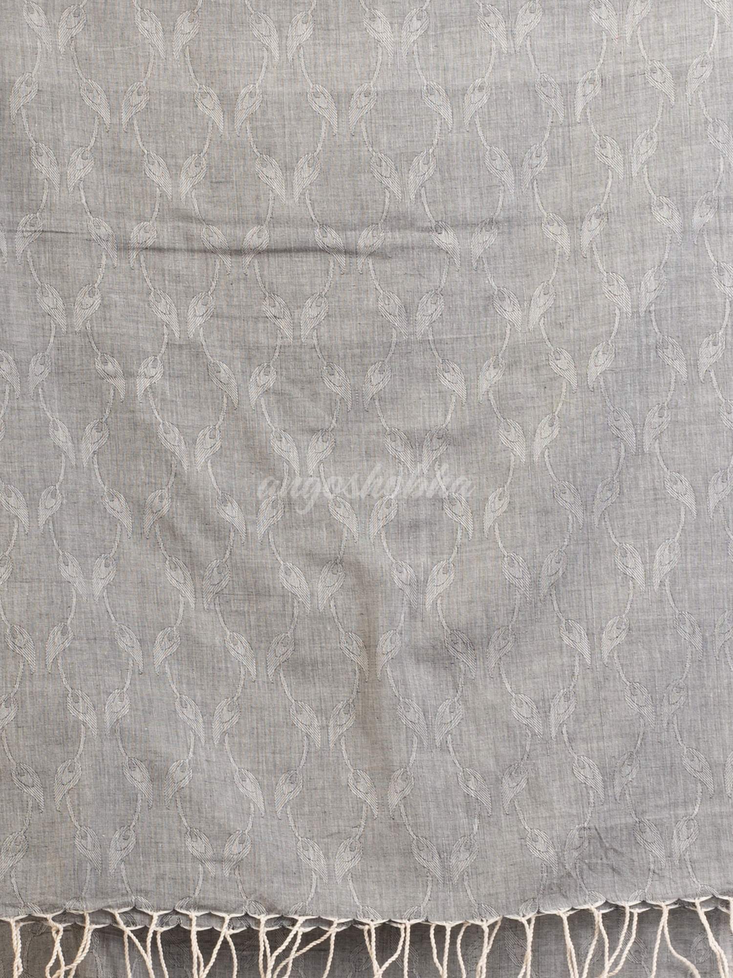 Gray Cotton Jacquard handloom Saree